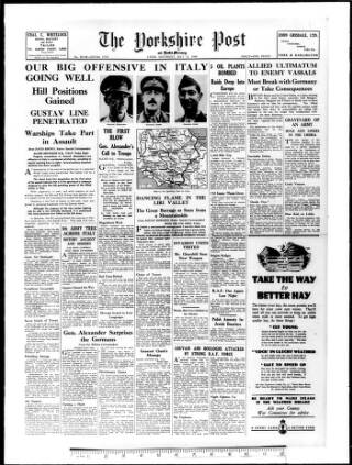 cover page of Yorkshire Post and Leeds Intelligencer published on May 13, 1944